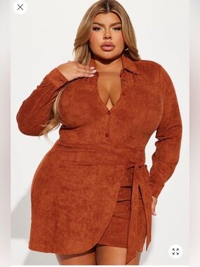 Fashion Nova Plus Size Long Sleeve Wrap Dress in Rust